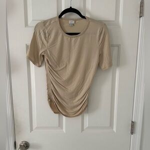 “A new day” tan short sleeve with ruched sides